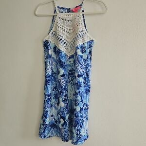 Blue Floral Dress with Crochet Detail
